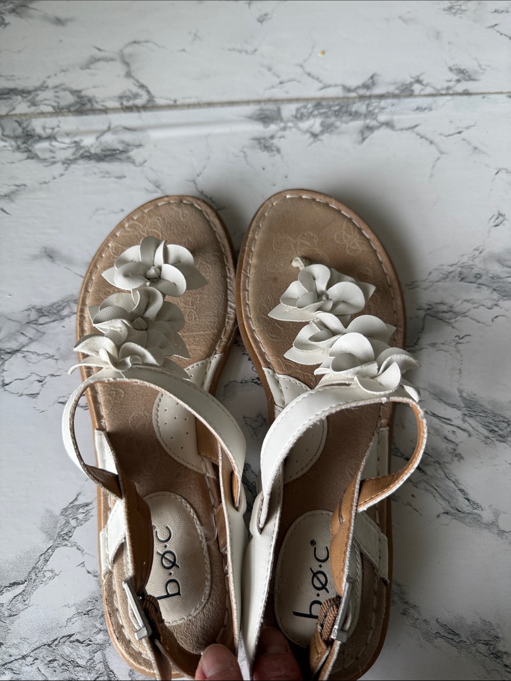 b.o.c. White Floral T-Strap Sandals